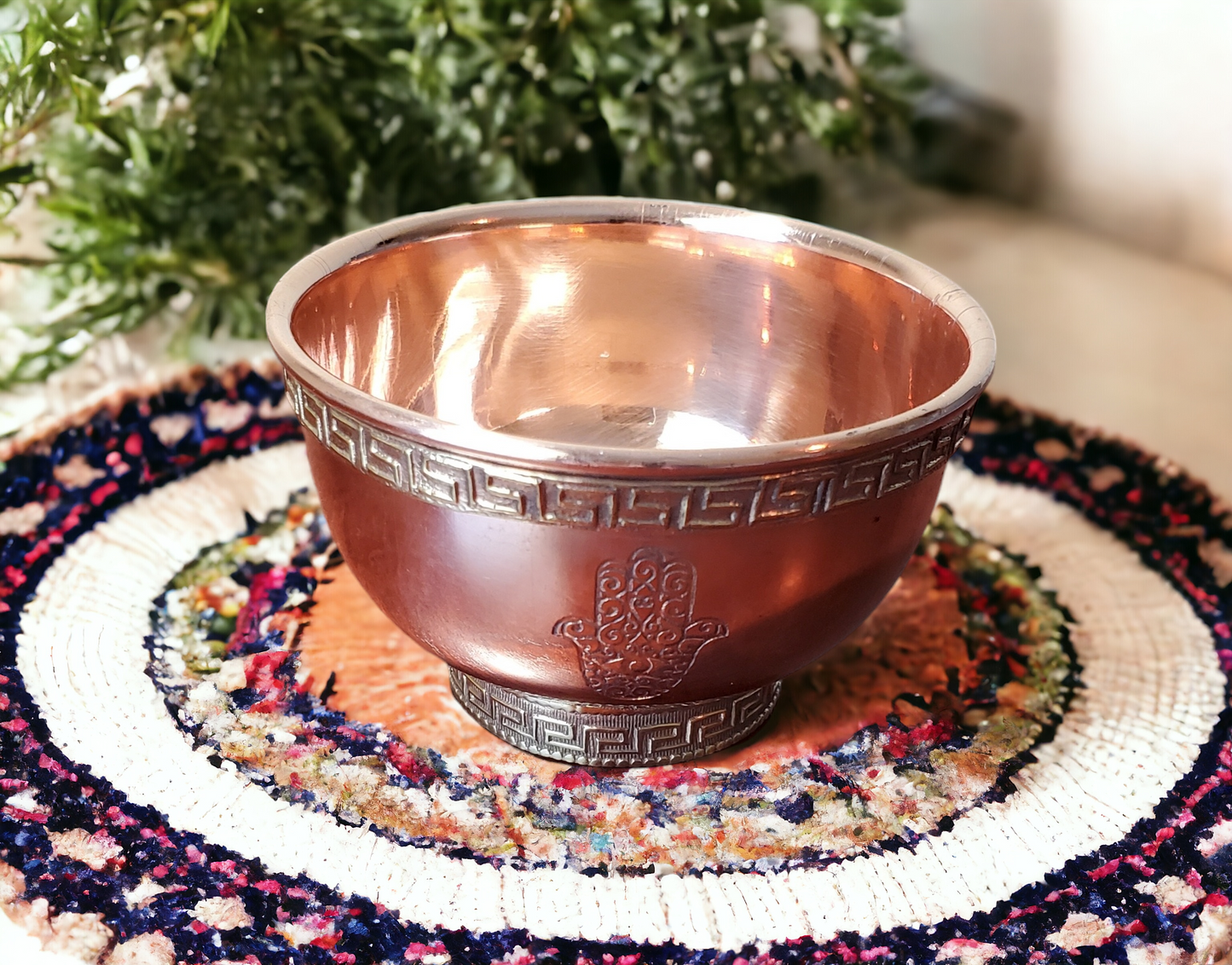 Hamsa Hand Symbol Copper Offering Bowl