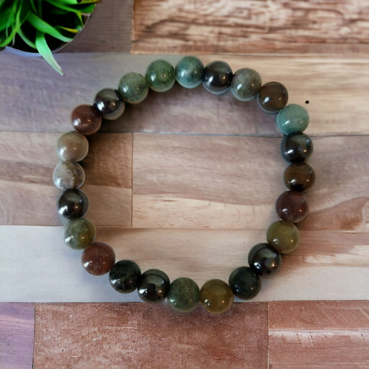 Agate & Magnetic Hematite Stretch Bracelet for strength & protection