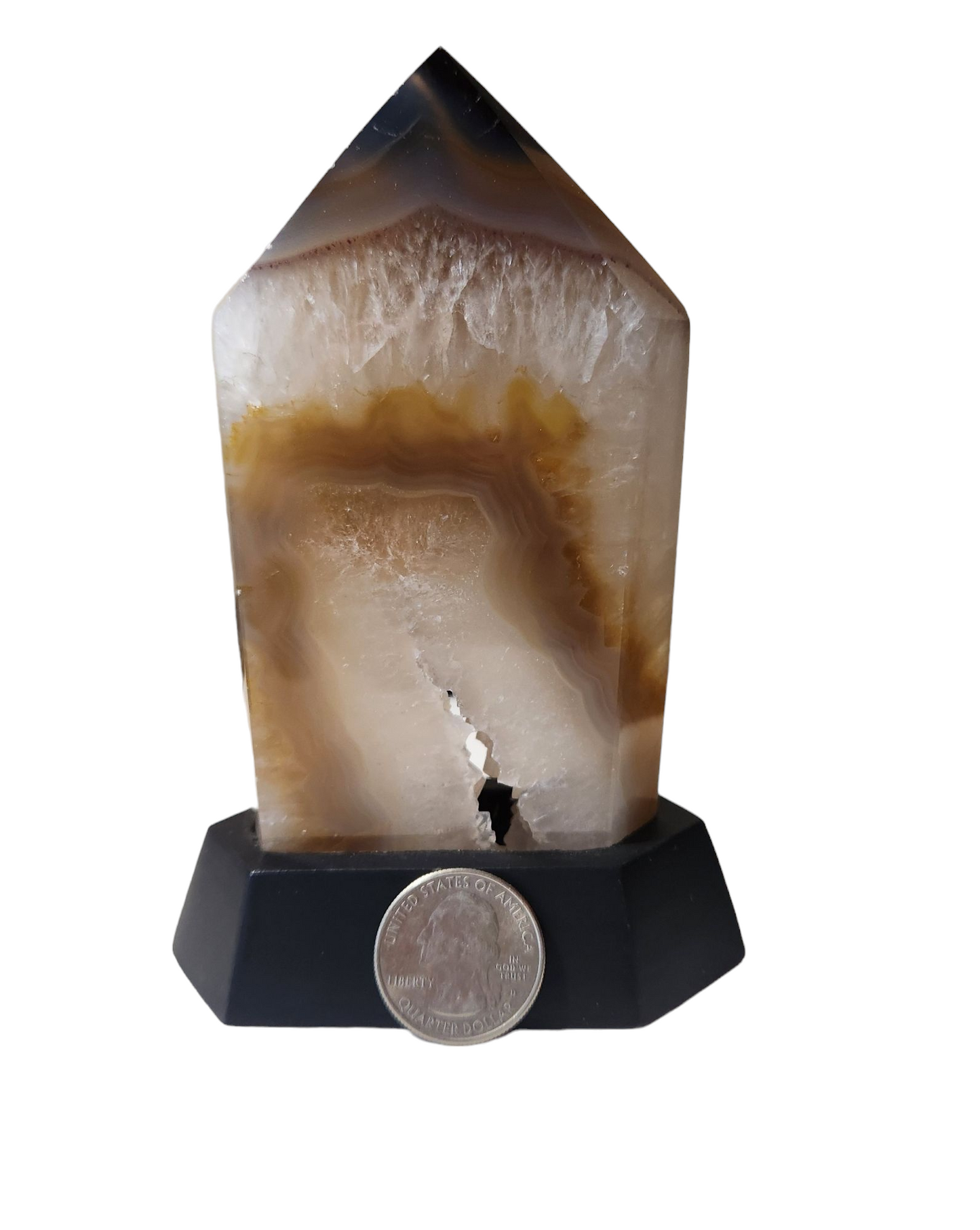 Agate Point on Stand for protection & strength – Sun Moon and Rising