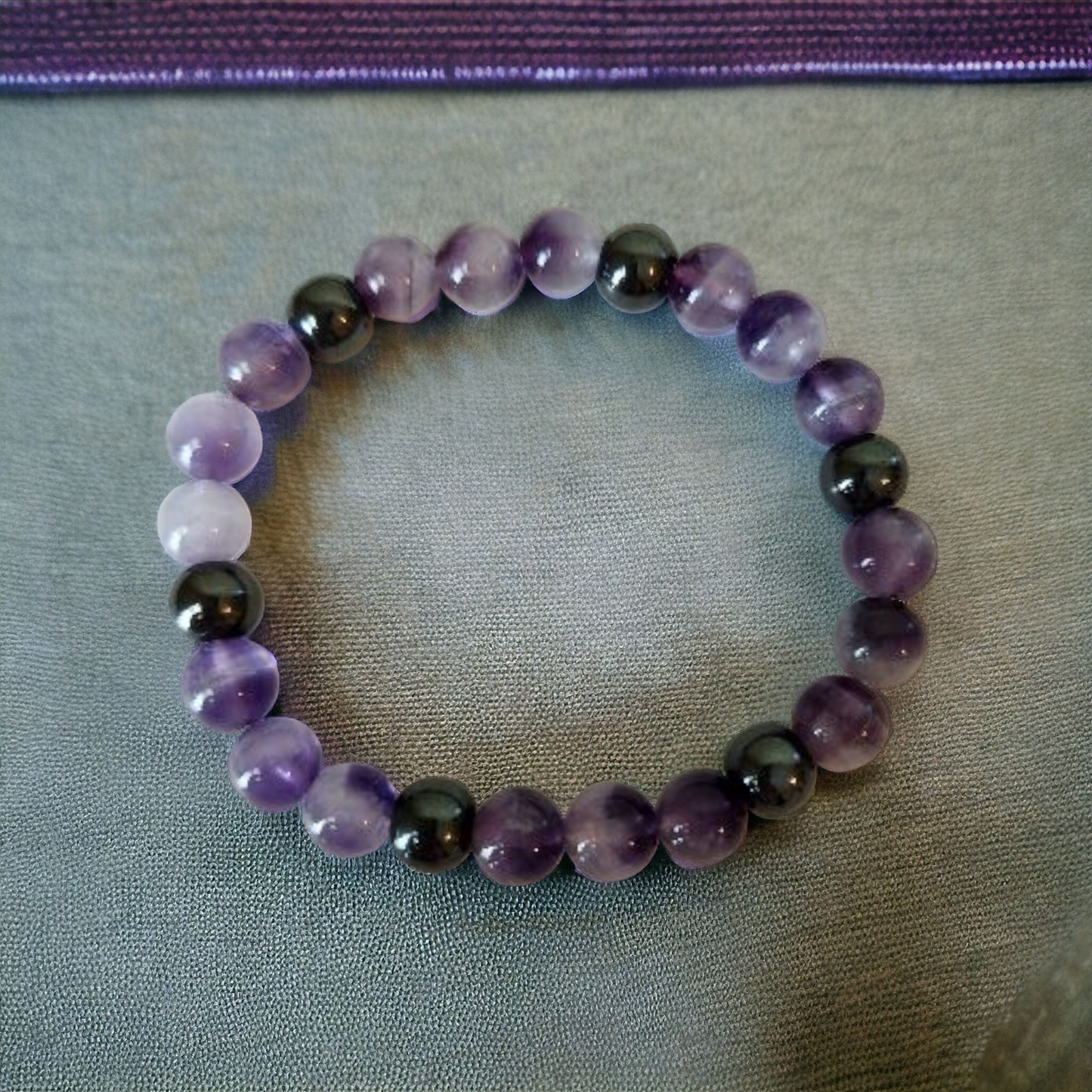 Amethyst & Magnetic Hematite Stretch Bracelet for healing & protection