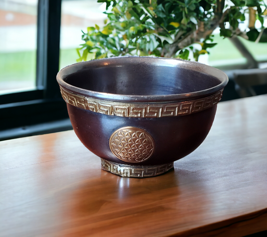 Flower of Life Symbol Antiqued Copper Offering Bowl