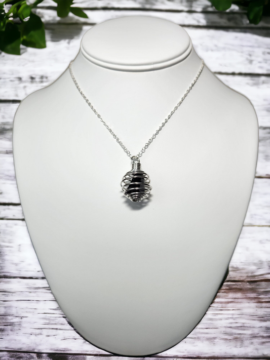 Black Obsidian Tumbled Silver Necklace for grounding & protection