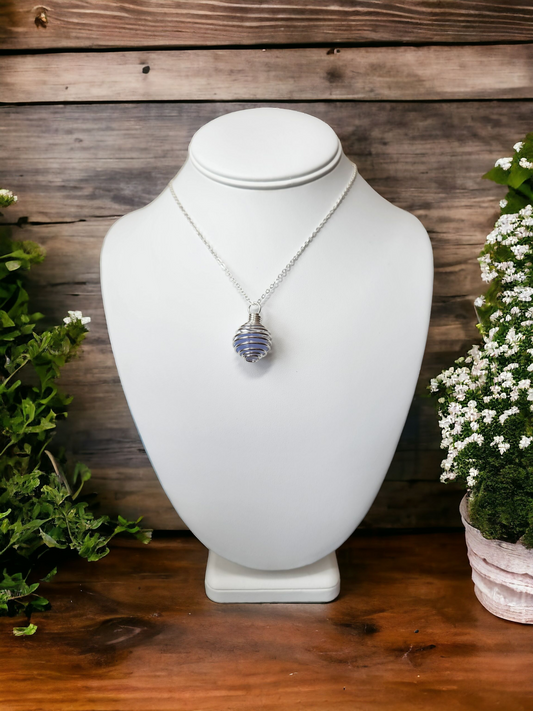 Blue Lace Agate Tumbled Silver Necklace for calming energy