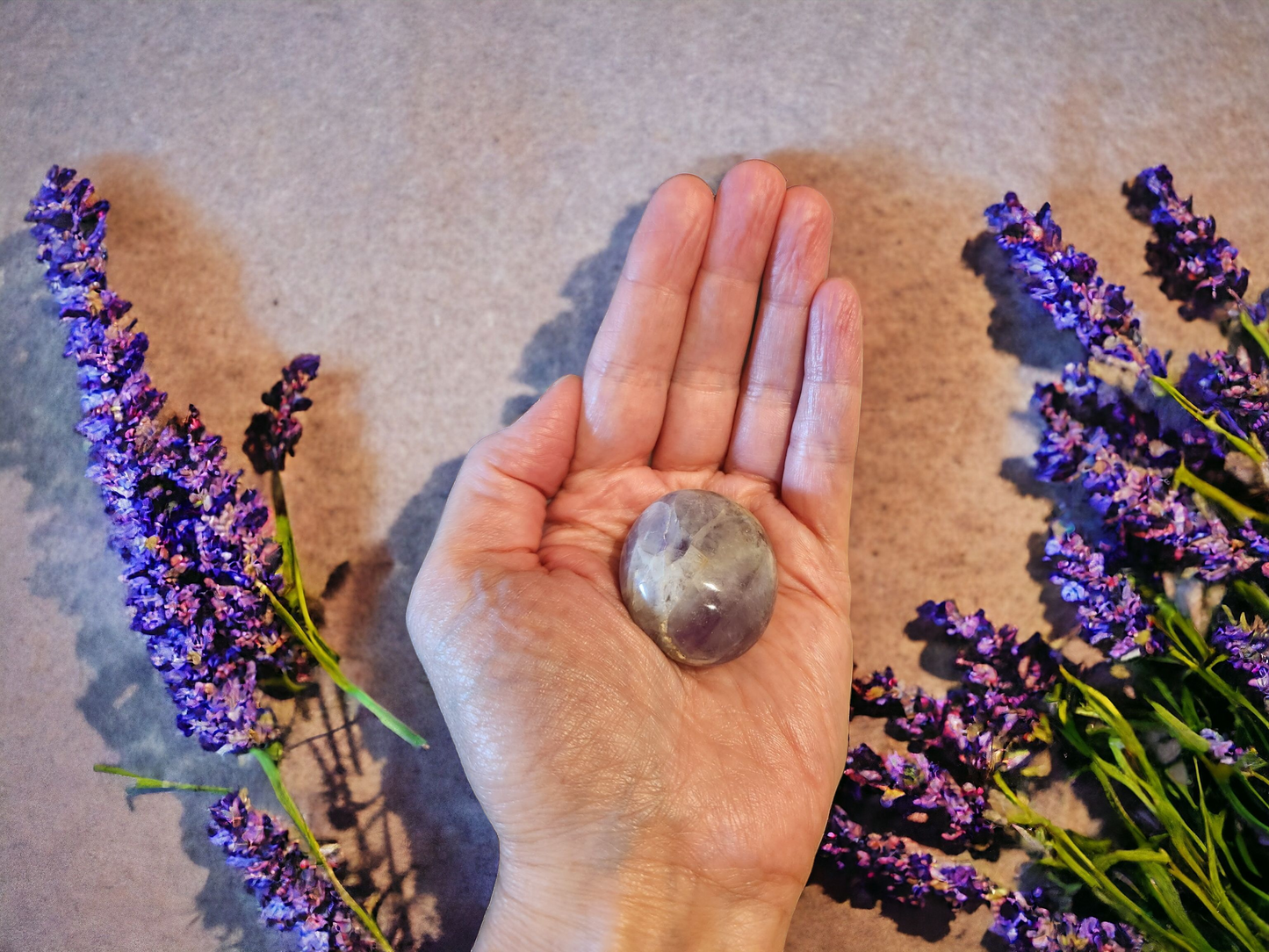 Chevron Amethyst Palm Stone for healing