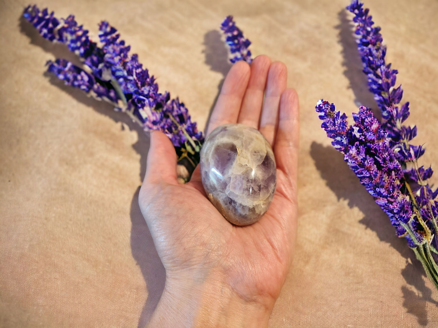 Chevron Amethyst Palm Stone for healing