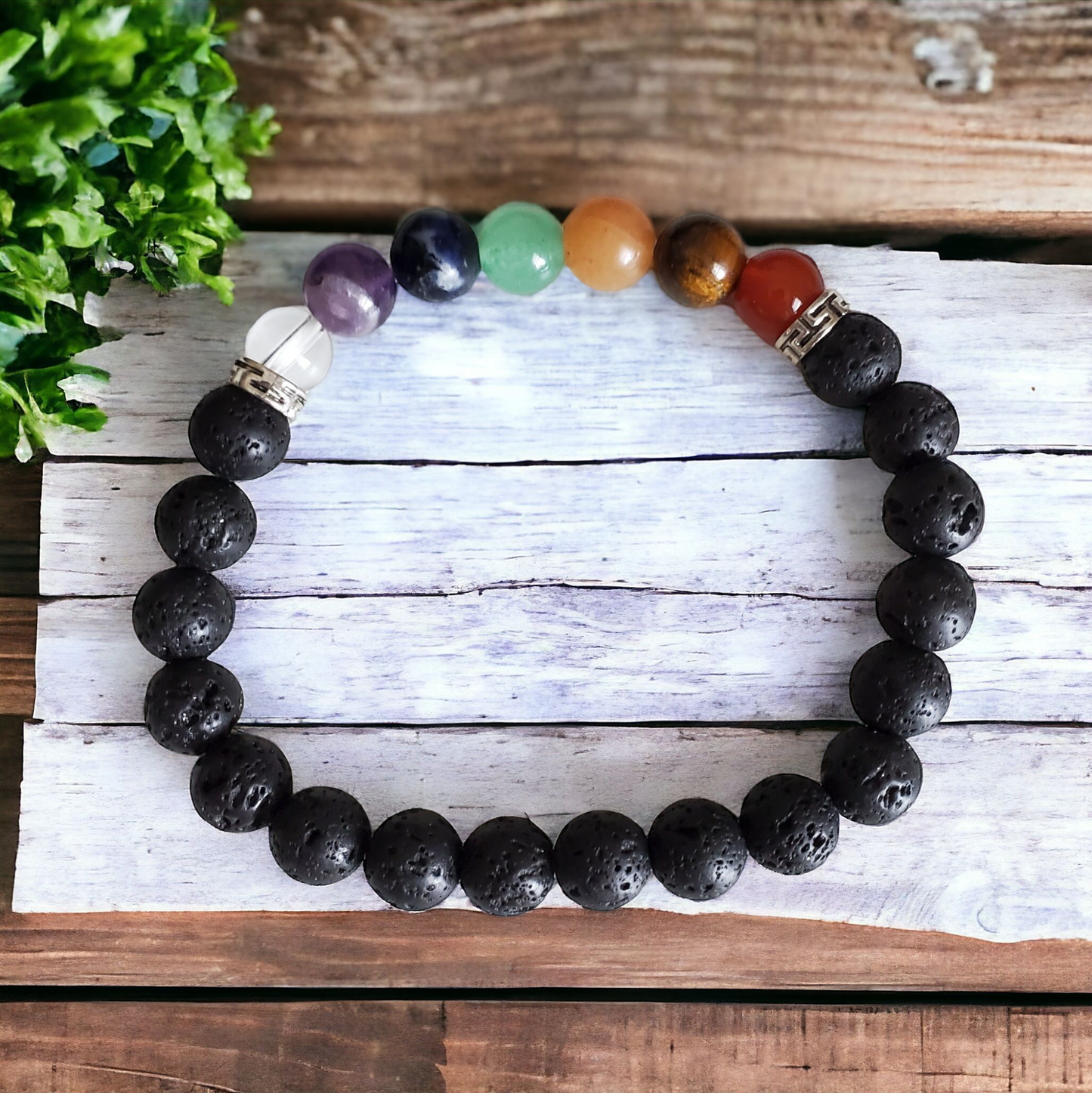 Lava Stone Chakra Stretch Bracelet for energy healing