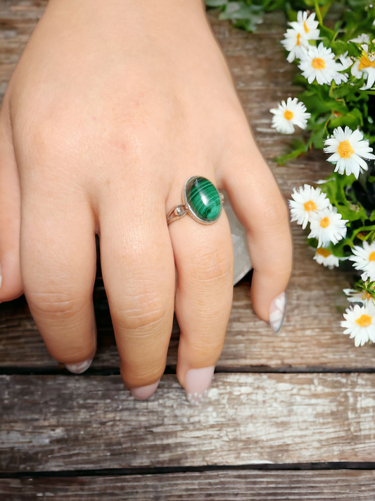 Malachite Sterling Silver Ring for transformation