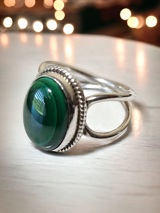 Malachite Sterling Silver Ring for transformation