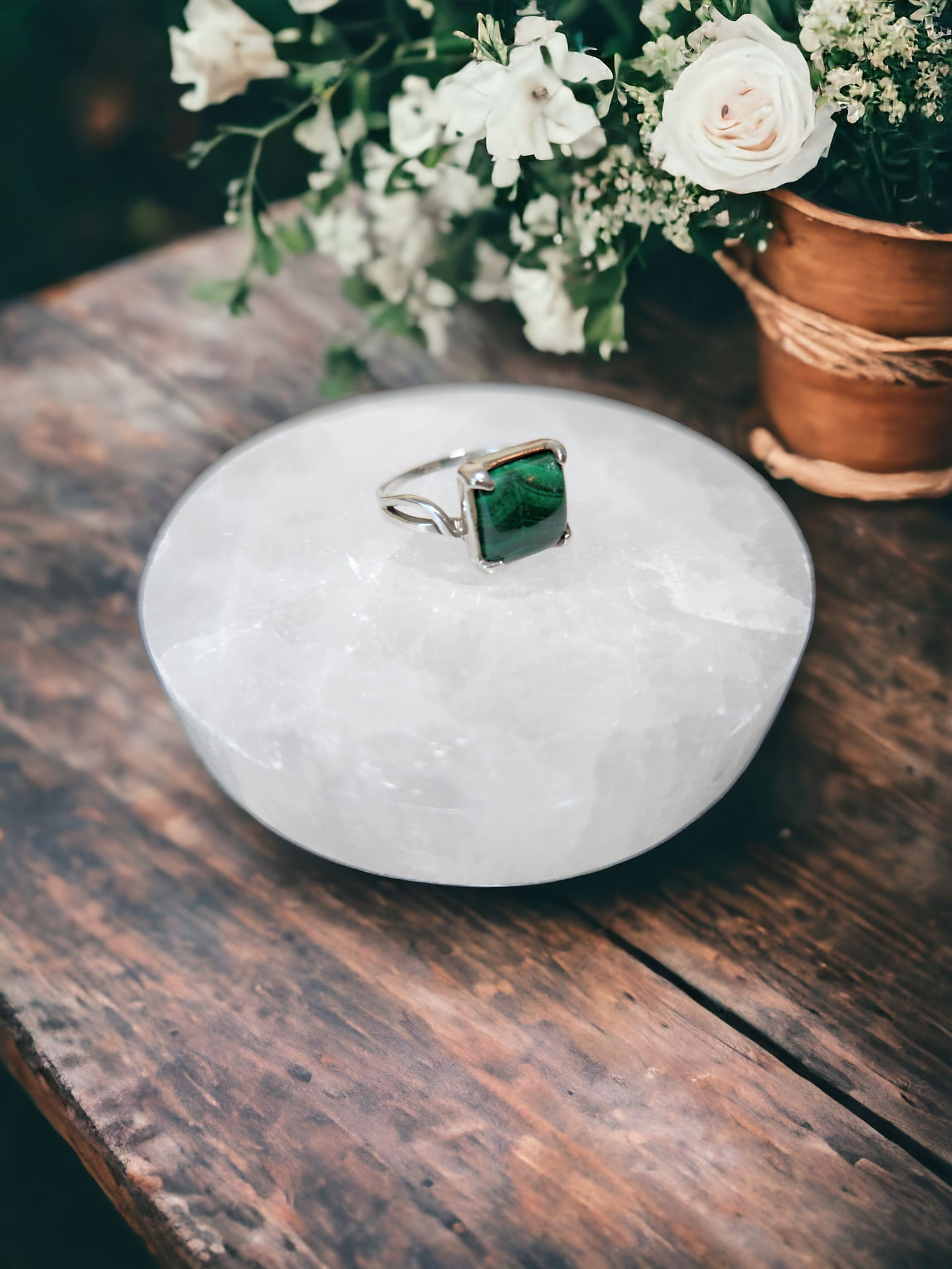 Malachite Sterling Silver Ring for transformation