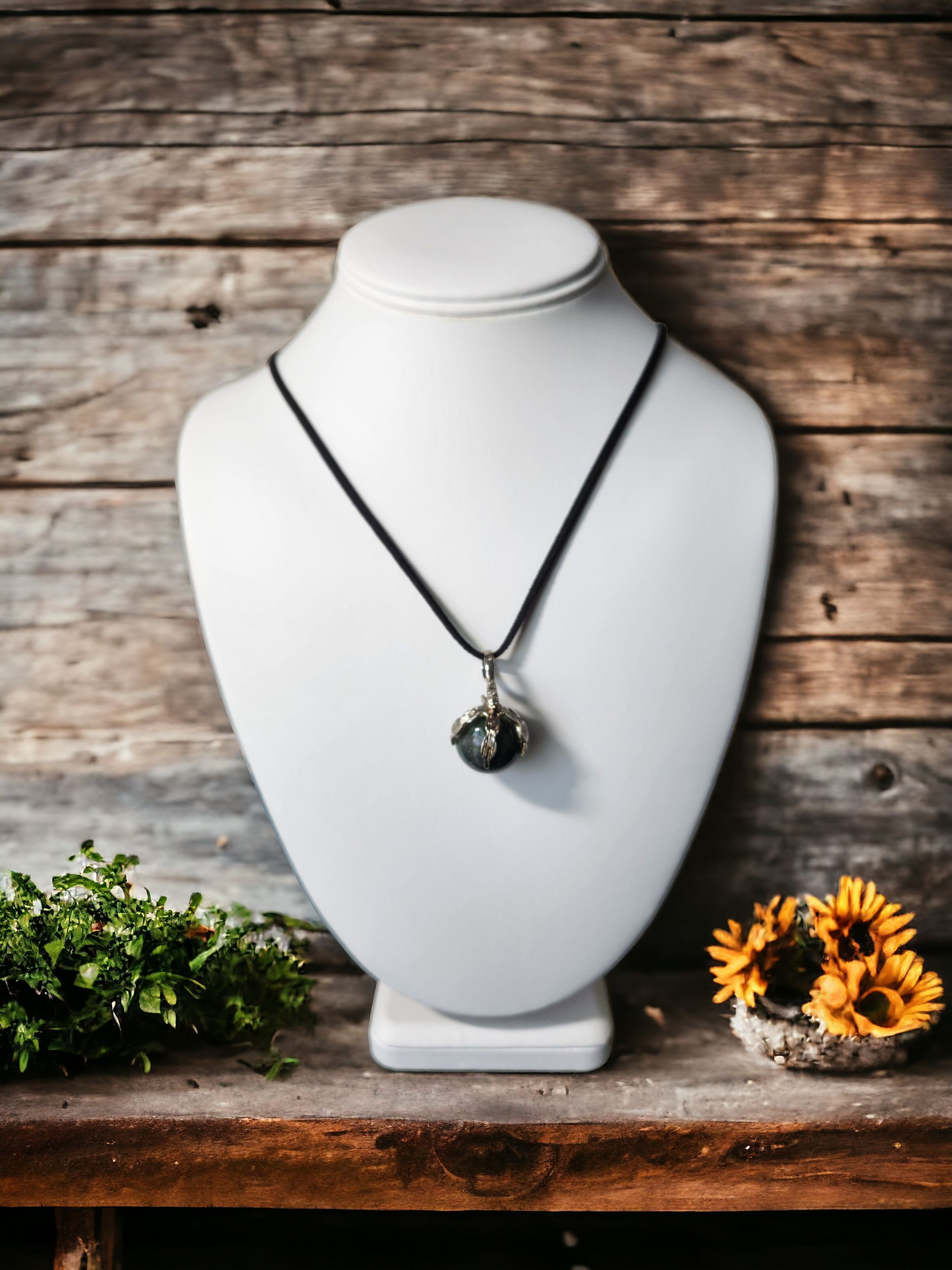 Moss Agate Eagle Claw Necklace for balance & courage