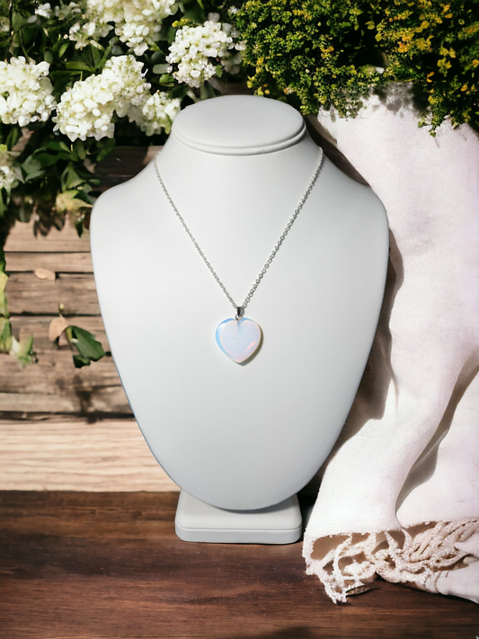 Opalite Heart Necklace for mood & new beginnings