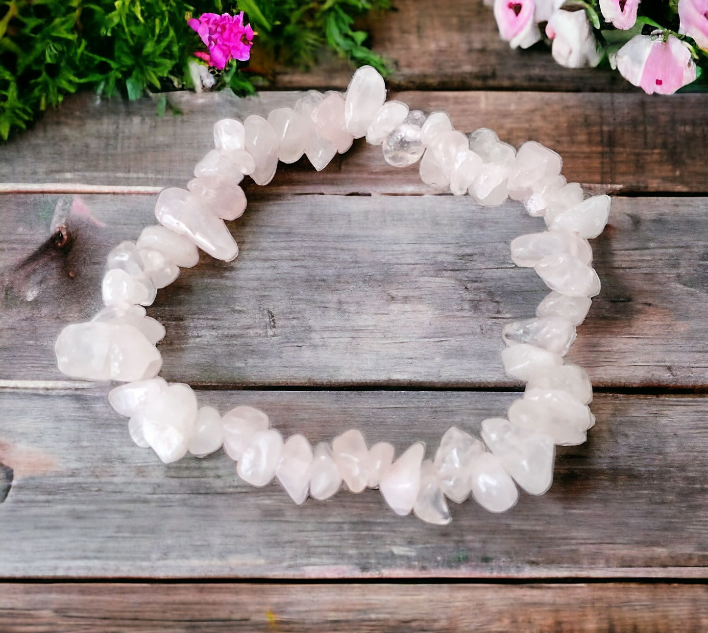 Rose Quartz Chip Stretch Bracelet for universal love