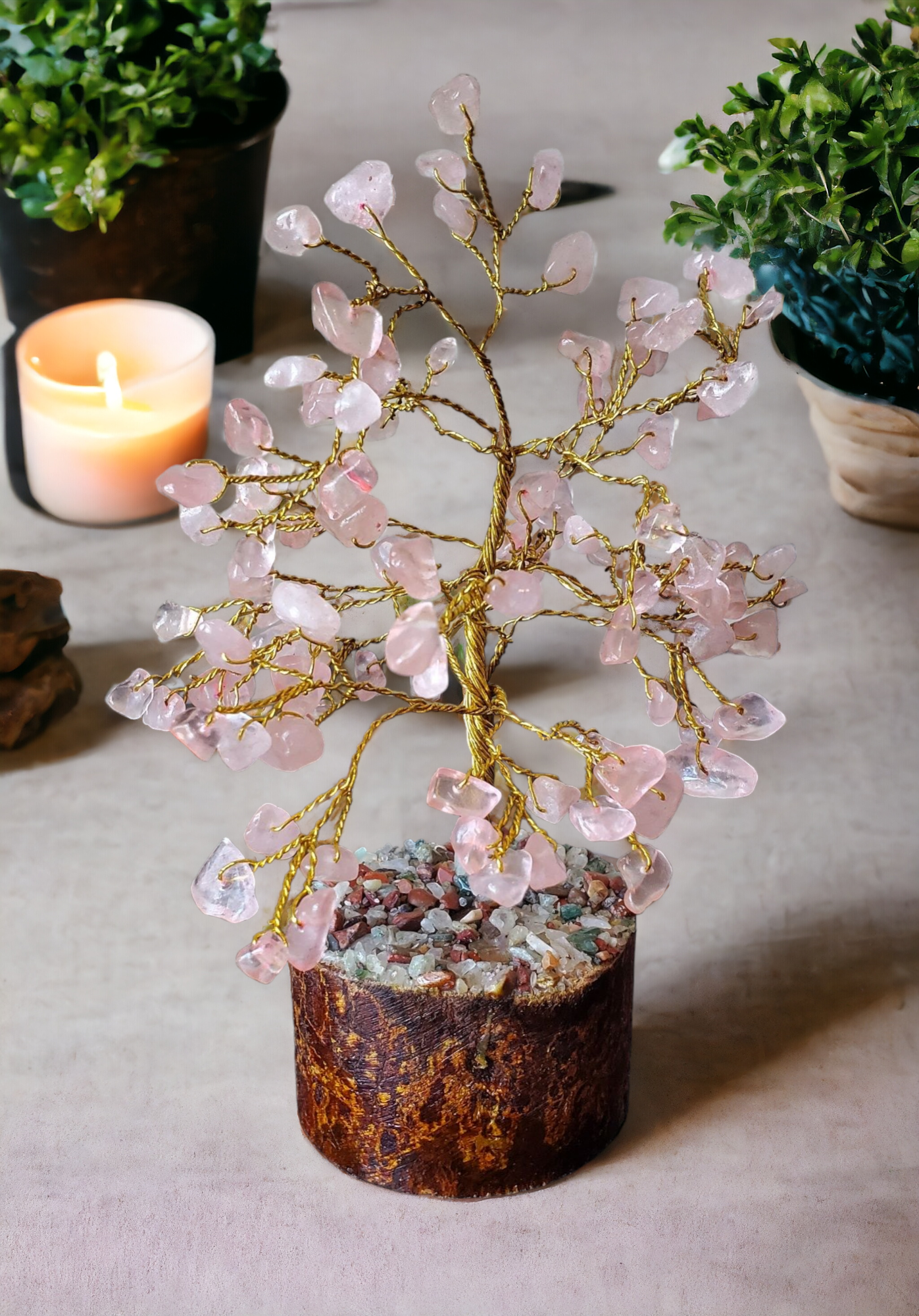 Rose Quartz Chip Tree for universal love