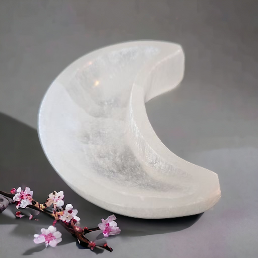 Selenite Crescent Moon Bowl for cleansing & charging