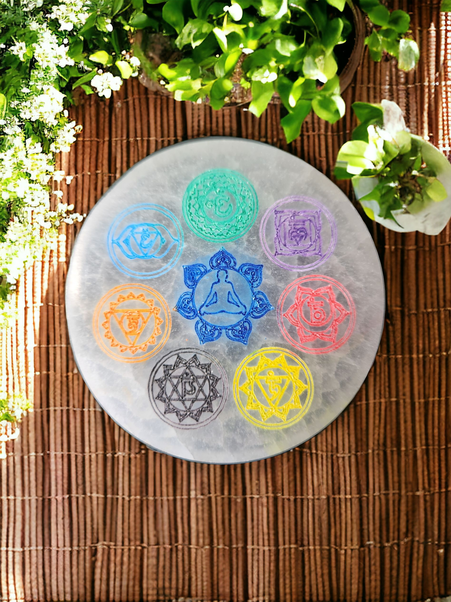 Selenite Colored Etched Plate for cleansing & charging