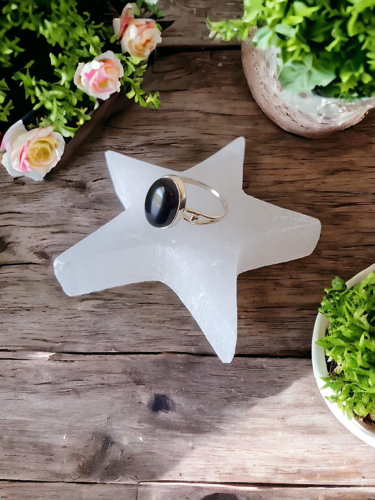 Black Obsidian Sterling Silver Ring for protection & grounding