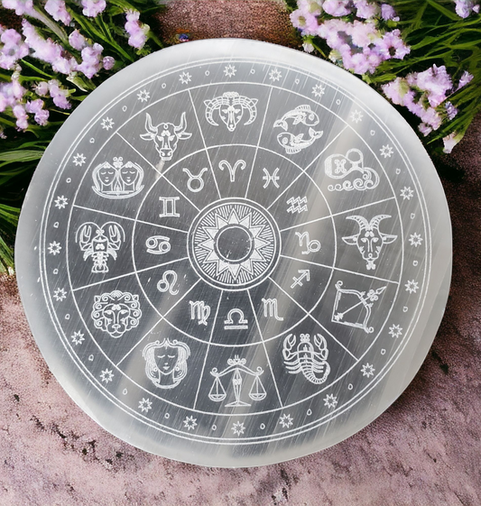 Selenite Zodiac Plate for charging & cleansing