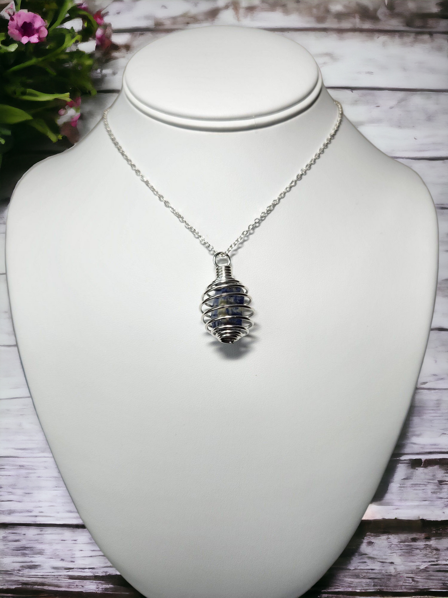 Sodalite Tumbled Silver Necklace for clarity & balance