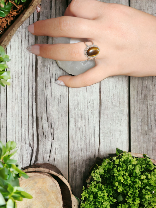 Tiger's Eye Sterling Silver Ring for protection & clarity