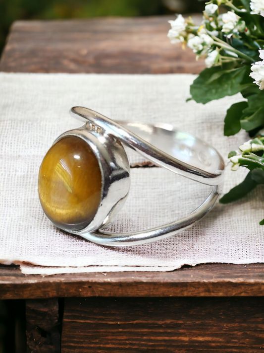 Tiger's Eye Sterling Silver Ring for protection & clarity