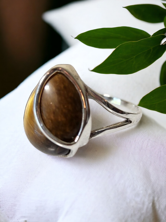 Tiger's Eye Sterling Silver Ring for protection & clarity