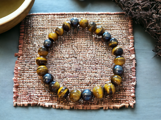 Tiger's Eye & Magnetic Hematite Stretch Bracelet for balance & stability